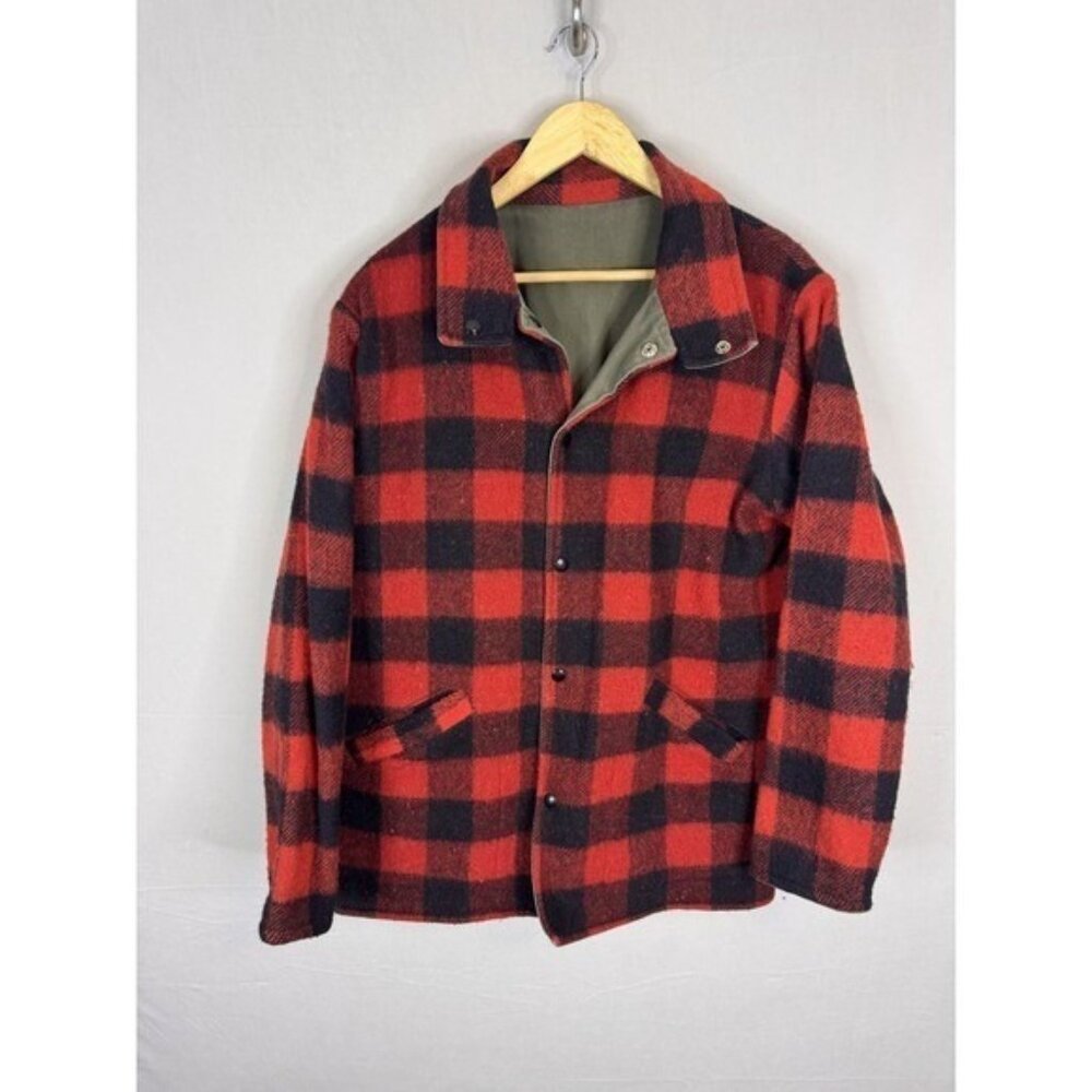 Vintage Ski-Cruiser Reversible Jacket Buffalo Plaid Wool Canvas Olive Drab Men M